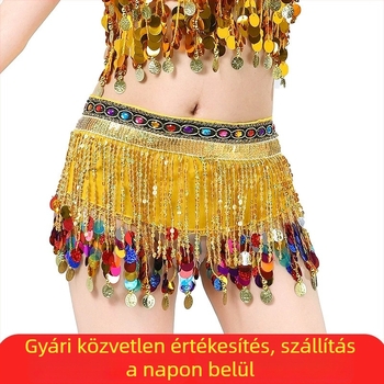 Deréklánc hastáncra – chiffon anyag, flitteres rojtos függőkkel, egyrészes körpánt, Dancer márka