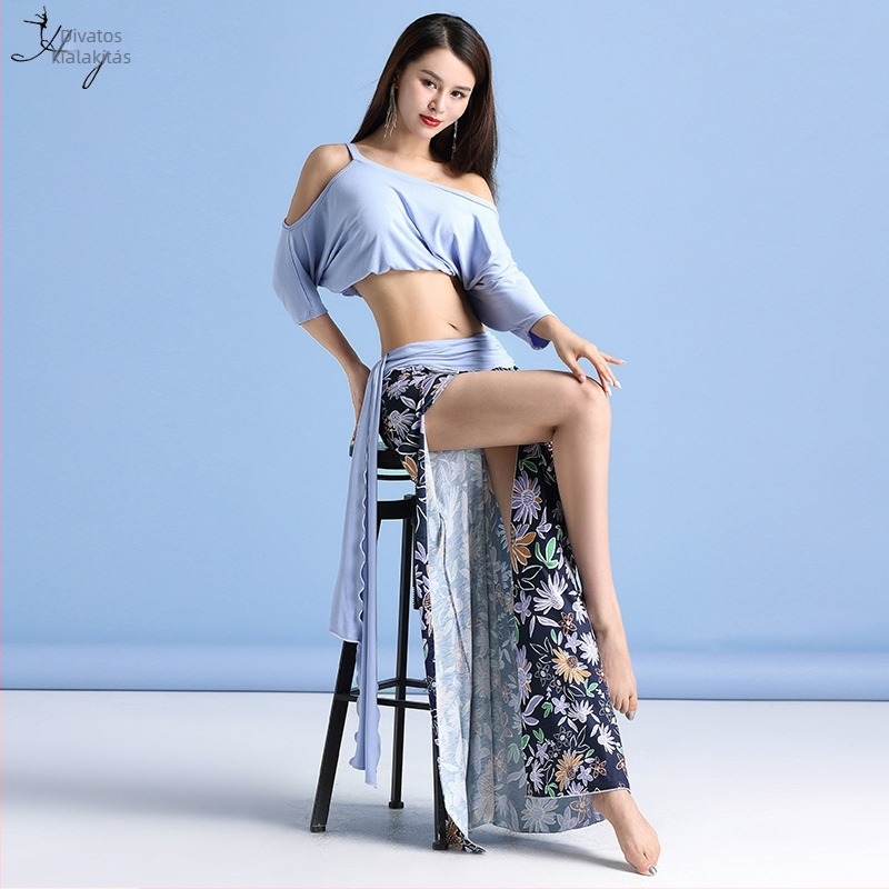 Fashion Huayu Női hass-tánc kosztüm hasított mintával — edzésre és előadásokra; Modal + ice silk, poliészter; 2025 tavasz