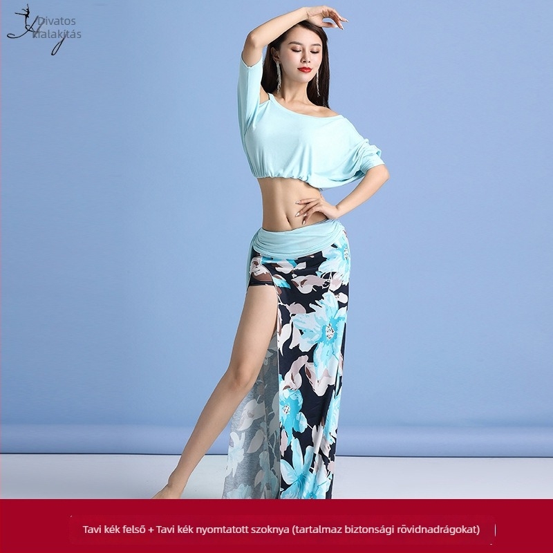 Fashion Huayu Női hass-tánc kosztüm hasított mintával — edzésre és előadásokra; Modal + ice silk, poliészter; 2025 tavasz