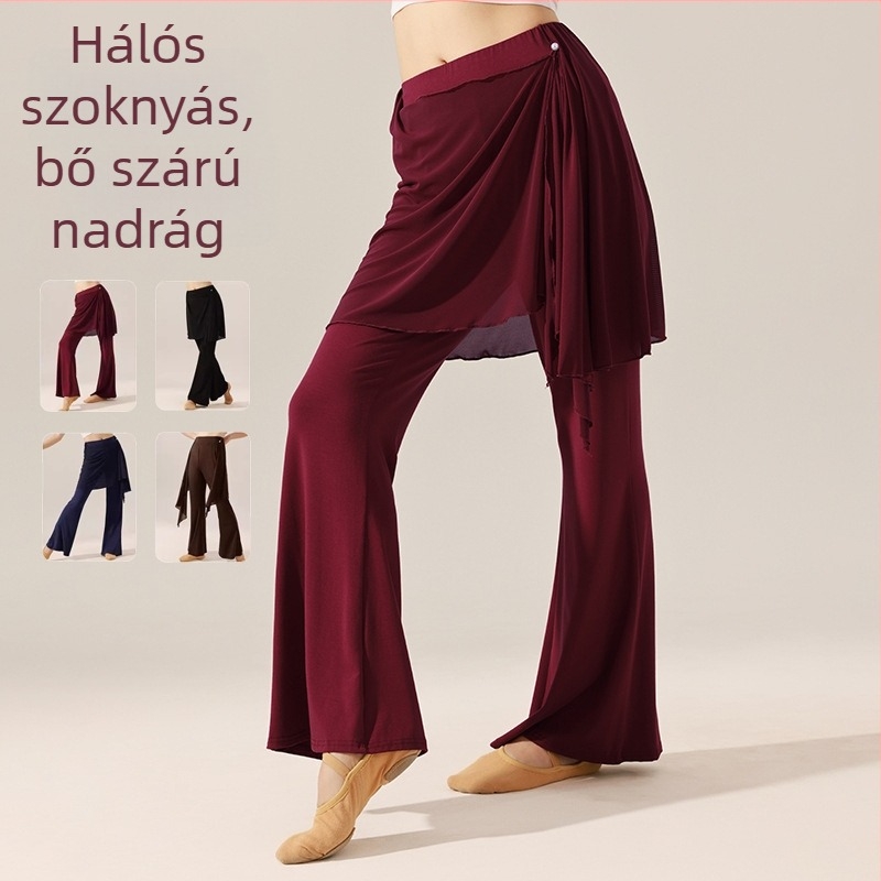 Női táncnadrág hálópanellel, széles szárú, modern stílus