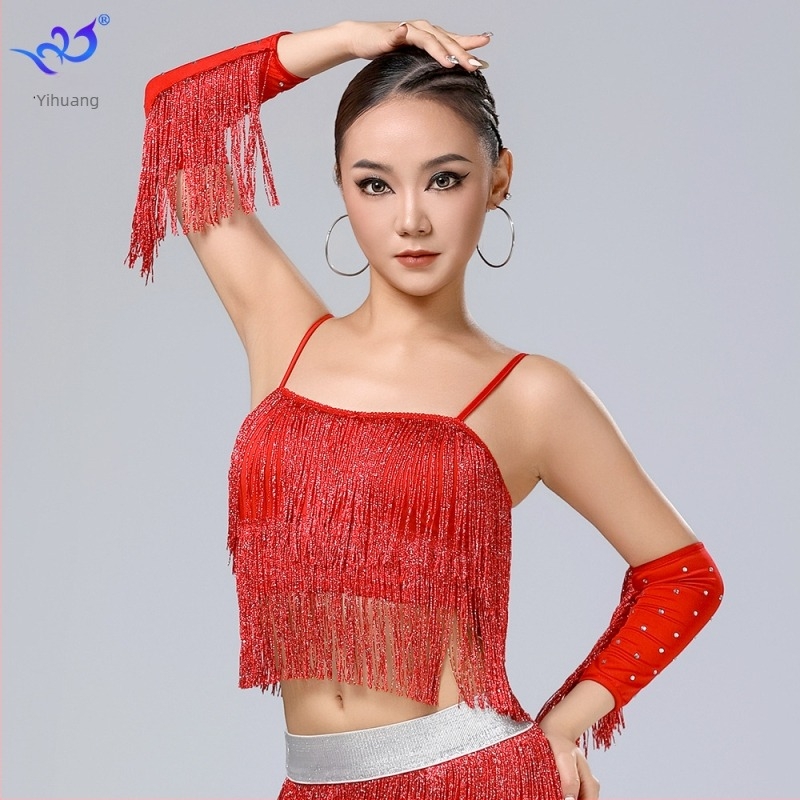 Yihuang Latin Tánc Tassel Felső — Poliészter + Spandex, 95%+ anyag, 2025 nyár