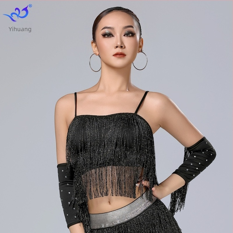 Yihuang Latin Tánc Tassel Felső — Poliészter + Spandex, 95%+ anyag, 2025 nyár