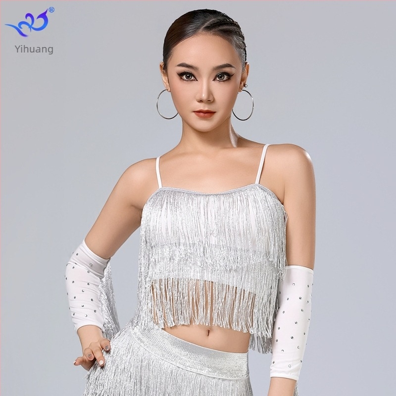 Yihuang Latin Tánc Tassel Felső — Poliészter + Spandex, 95%+ anyag, 2025 nyár