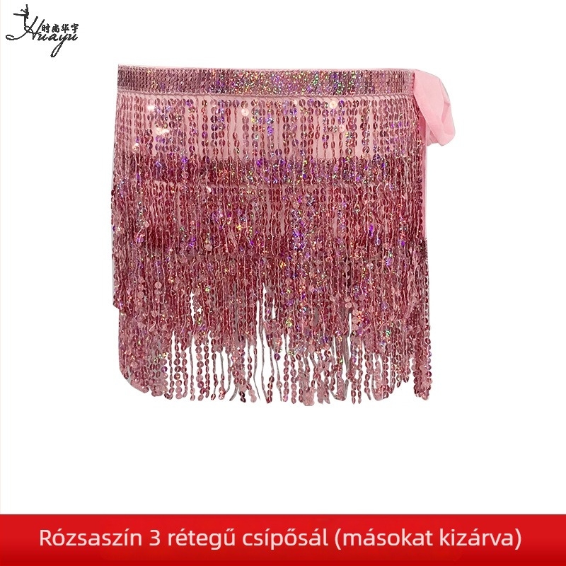 Hastánc deréköv tassel pailetekkel, bohem csípőkendő poliészter és sifon anyagból, női előadásokhoz, 2025 tavasz