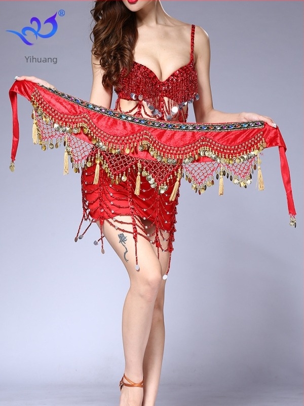 Yihuang Belly Dance öv monétaival és rojtokkal, flanel anyag, 100% poliészter, nyár 2022