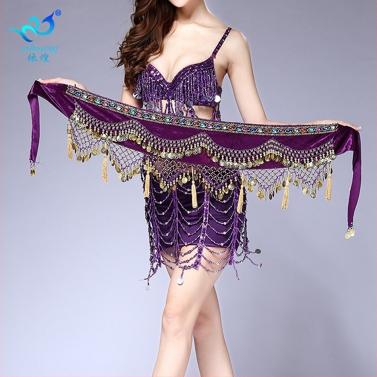 Yihuang Belly Dance öv monétaival és rojtokkal, flanel anyag, 100% poliészter, nyár 2022