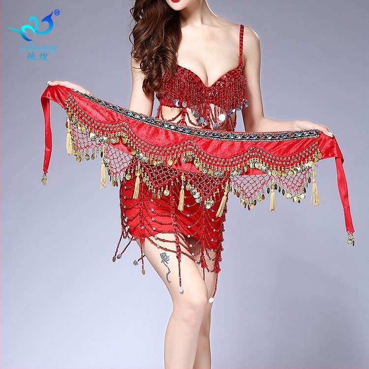 Yihuang Belly Dance öv monétaival és rojtokkal, flanel anyag, 100% poliészter, nyár 2022