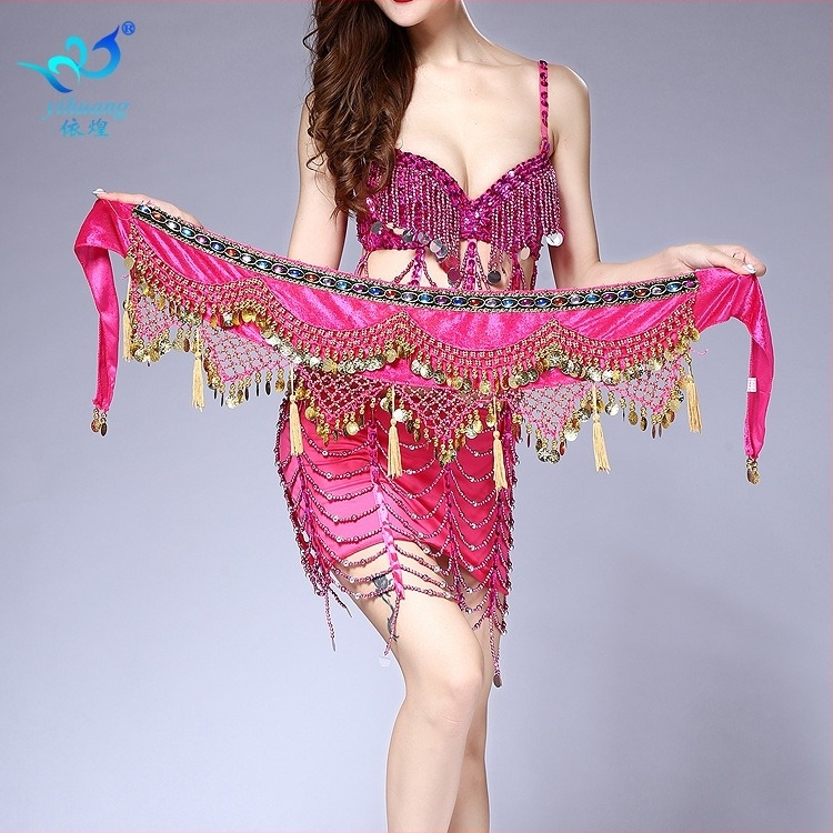 Yihuang Belly Dance öv monétaival és rojtokkal, flanel anyag, 100% poliészter, nyár 2022