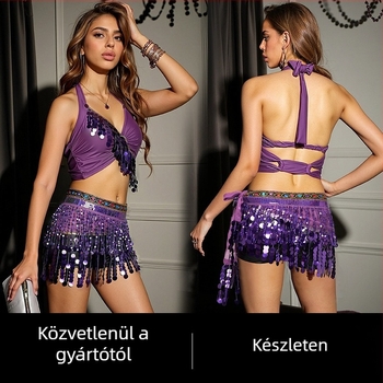 Belly Dance deréklánc csillogó flitterekkel és bojtokkal, kezdő orientális/indiai tánc készlet — poliészter >95%, elsődleges összetétel 2: 95%+, összetett kivitelezés, 2025 tavasz