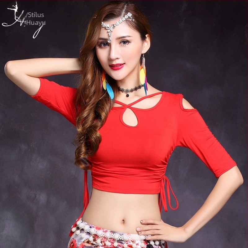 Női Belly Dance Top Modal anyagból, keresztirányú kivágásokkal és húzózsinórral a két oldalán (50–70% modal rost)