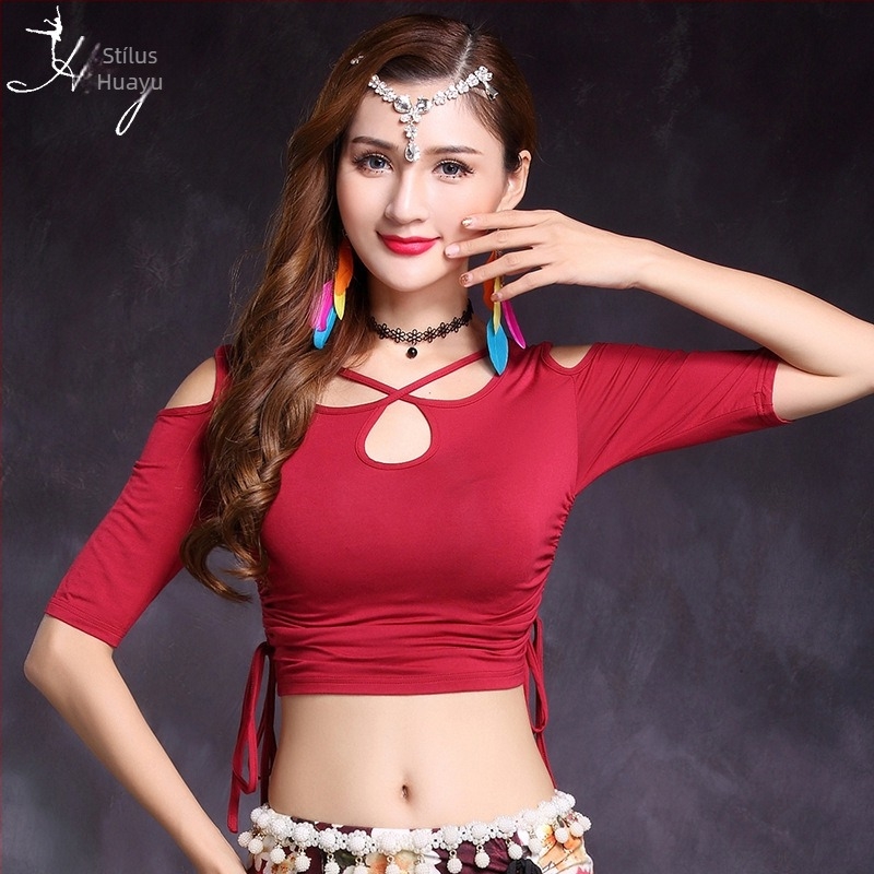 Női Belly Dance Top Modal anyagból, keresztirányú kivágásokkal és húzózsinórral a két oldalán (50–70% modal rost)