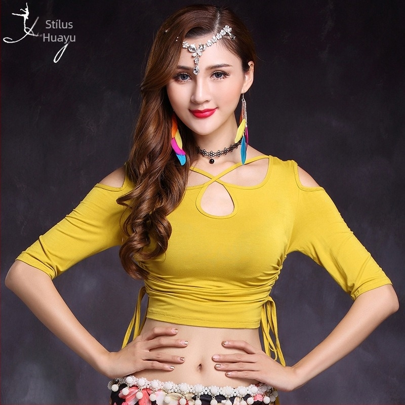 Női Belly Dance Top Modal anyagból, keresztirányú kivágásokkal és húzózsinórral a két oldalán (50–70% modal rost)