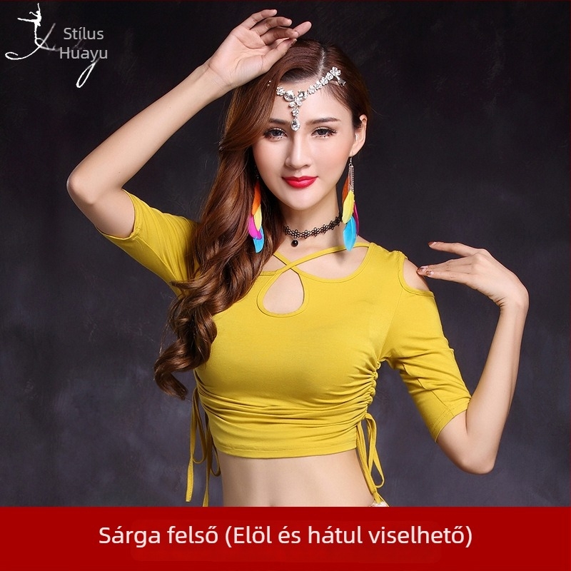 Női Belly Dance Top Modal anyagból, keresztirányú kivágásokkal és húzózsinórral a két oldalán (50–70% modal rost)