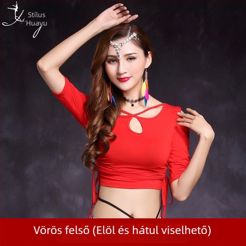 Női Belly Dance Top Modal anyagból, keresztirányú kivágásokkal és húzózsinórral a két oldalán (50–70% modal rost)
