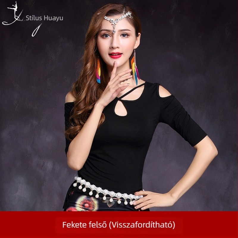 Női Belly Dance Top Modal anyagból, keresztirányú kivágásokkal és húzózsinórral a két oldalán (50–70% modal rost)