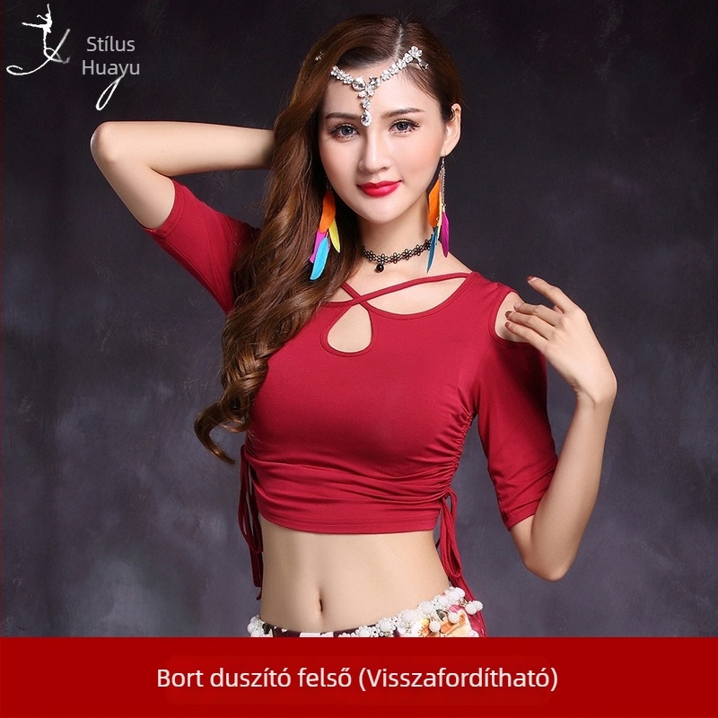 Női Belly Dance Top Modal anyagból, keresztirányú kivágásokkal és húzózsinórral a két oldalán (50–70% modal rost)