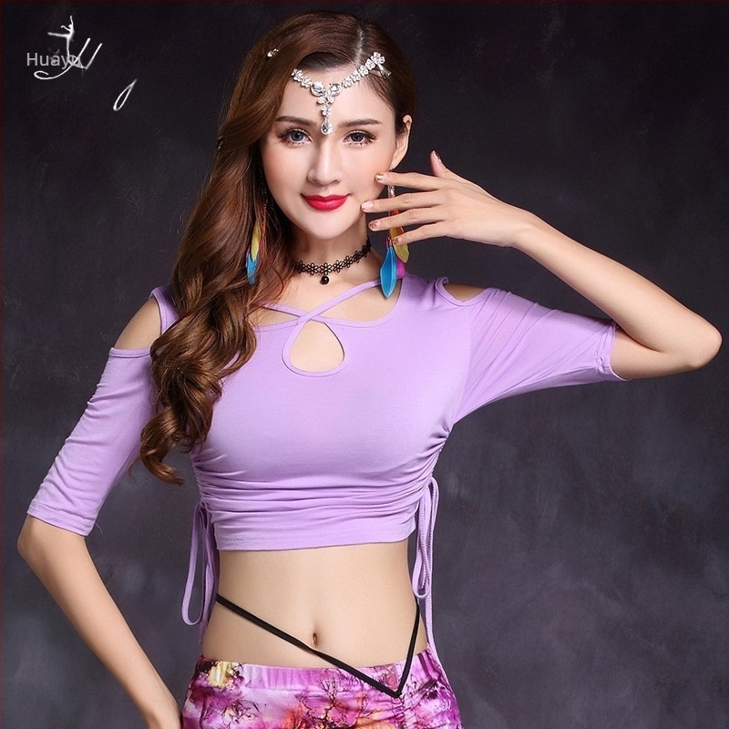 Női Belly Dance Top Modal anyagból, keresztirányú kivágásokkal és húzózsinórral a két oldalán (50–70% modal rost)