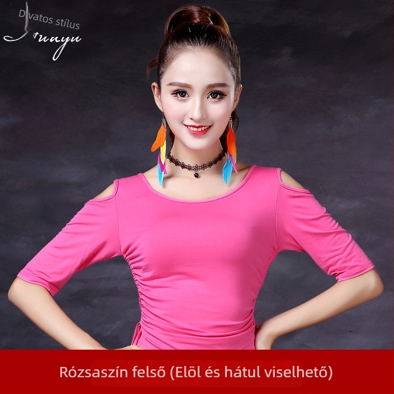 Női Belly Dance Top Modal anyagból, keresztirányú kivágásokkal és húzózsinórral a két oldalán (50–70% modal rost)