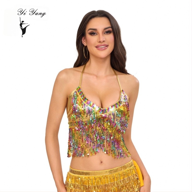 Pajettes melltartó színpadi viselet – Uniszex top Belly Dance és Pole Dance, poliészter 95%+ (Poliészter; Nyár 2025; Yiyang; Uniszex)