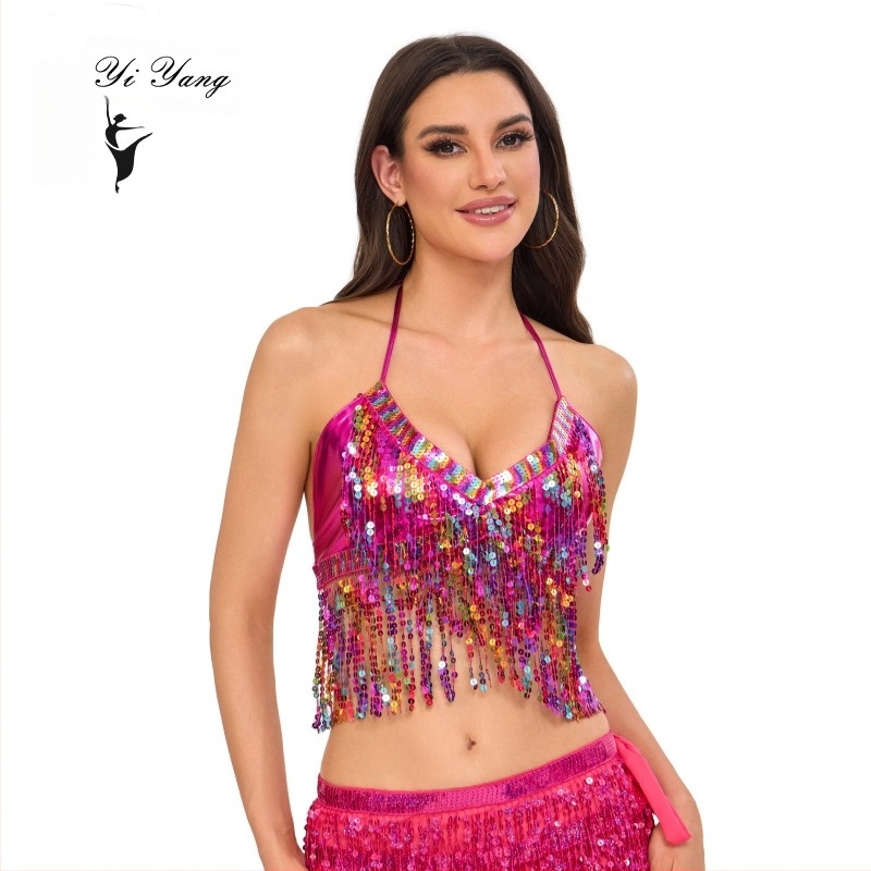 Pajettes melltartó színpadi viselet – Uniszex top Belly Dance és Pole Dance, poliészter 95%+ (Poliészter; Nyár 2025; Yiyang; Uniszex)