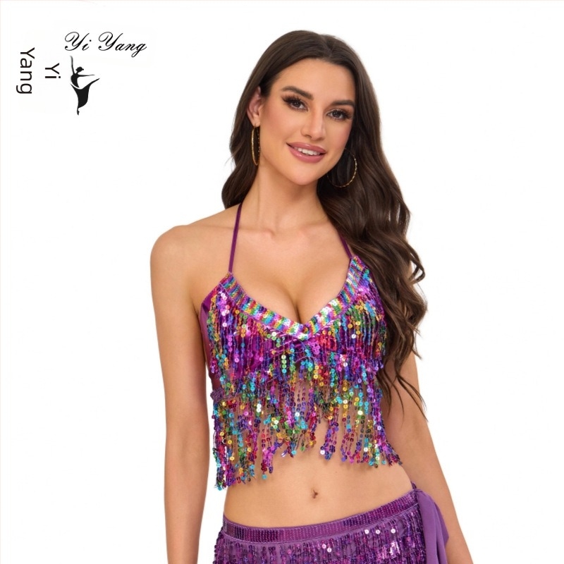 Pajettes melltartó színpadi viselet – Uniszex top Belly Dance és Pole Dance, poliészter 95%+ (Poliészter; Nyár 2025; Yiyang; Uniszex)