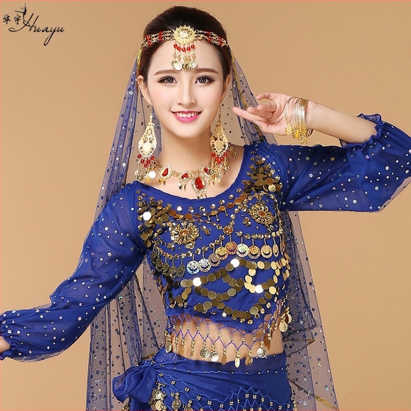 Belly Dance hosszú ujjú top virágos mintával, 120D chiffon, poliészter anyag, felnőtt nőknek