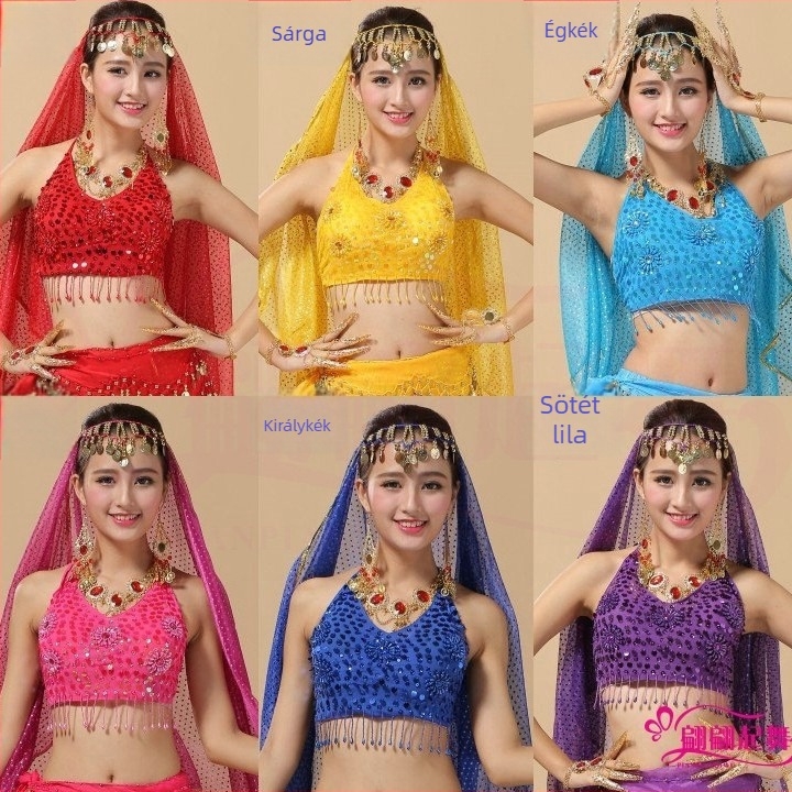 Belly Dance ruházat chifon felsővel és melltartóval, felnőtt női néptánc jelmez, poliészter bélés