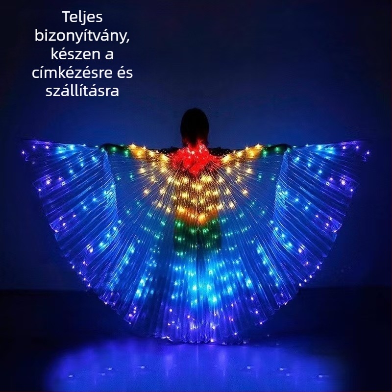 LED világító szárnyak hastáncra, 360°-os nagy pillangó-szárnyakkal, hálószövet és spandex anyagból, uniszex