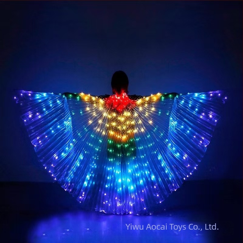 LED világító szárnyak hastáncra, 360°-os nagy pillangó-szárnyakkal, hálószövet és spandex anyagból, uniszex