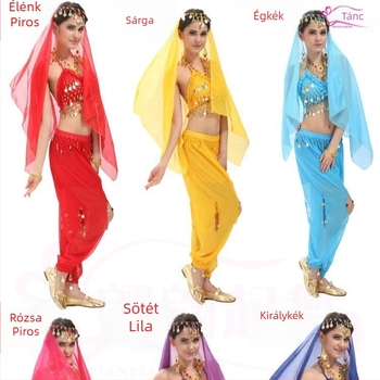 Felnőtt indiai tánc előadására szánt kosztüm – néptáncra, Belly Dance ruházat melltartóval és Yangko öltözet