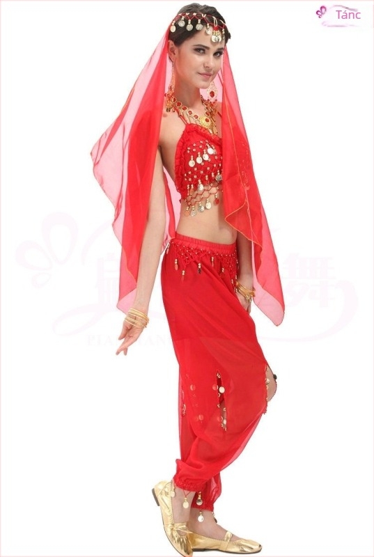 Felnőtt indiai tánc előadására szánt kosztüm – néptáncra, Belly Dance ruházat melltartóval és Yangko öltözet