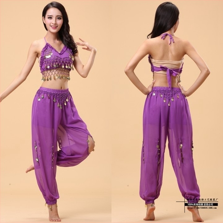 Felnőtt indiai tánc előadására szánt kosztüm – néptáncra, Belly Dance ruházat melltartóval és Yangko öltözet