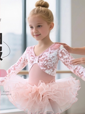 Kínai táncruha gyerekeknek lányoknak, hosszú ujjú, hercegnő stílus, ősz-tél szezon, pamut 76% és nylon anyag, 3–8 éveseknek
