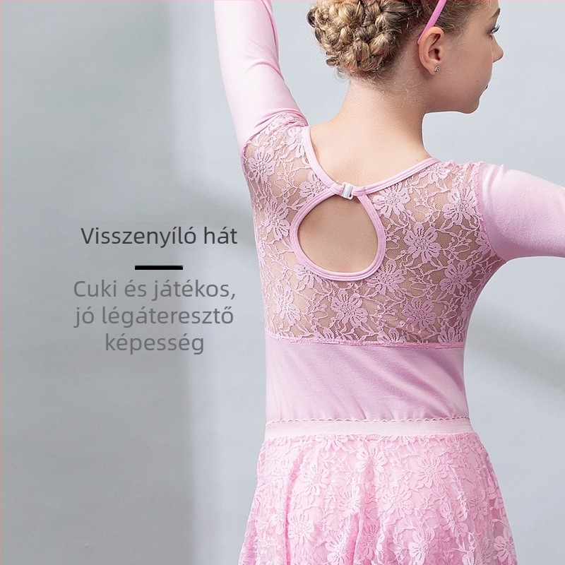 Gyerek balett gyakorló ruha, pamut-lycra anyag (95% pamut), koreai stílus, hosszú ujjú, lányoknak, ősz 2019, AQL 1.0