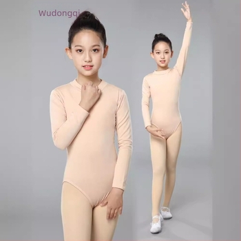 Gyerekeknek szóló fleece-béléssel készült balett-leotard, testszínű