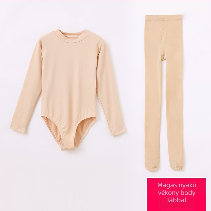 Gyerekeknek szóló fleece-béléssel készült balett-leotard, testszínű