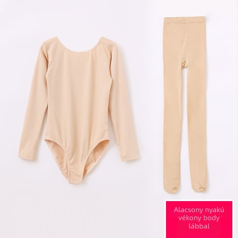 Gyerekeknek szóló fleece-béléssel készült balett-leotard, testszínű