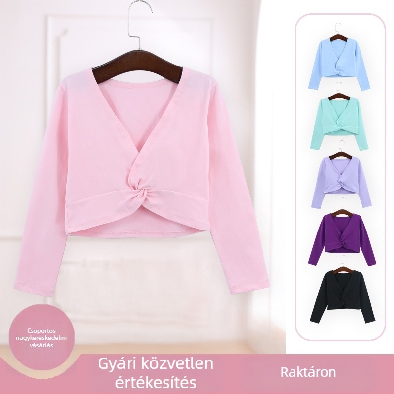 Gyerekek balett ruházat: pamut hosszú ujjú kabát sállal, tavaszi–őszi gyakorláshoz