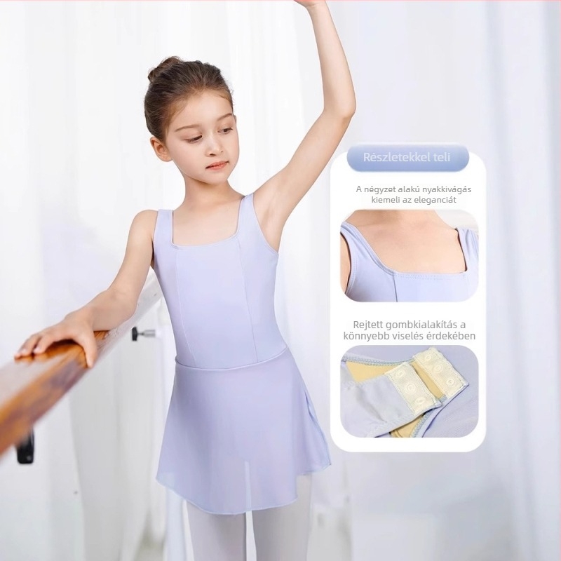 Lányoknak szóló nyári kínai táncöltözet, egybe balett leotard tüllszoknyával