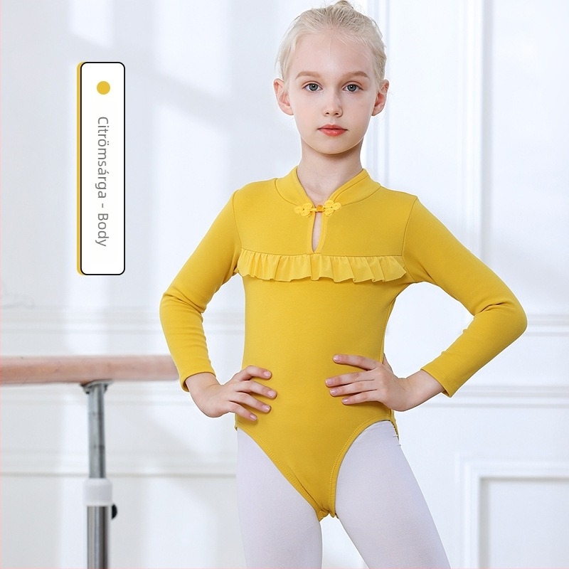 Lányoknak szóló téli hosszú ujjú fleece-béléses balett gyakorló szett
