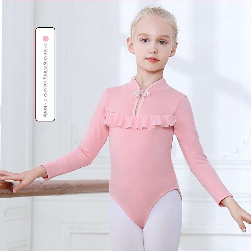 Lányoknak szóló téli hosszú ujjú fleece-béléses balett gyakorló szett