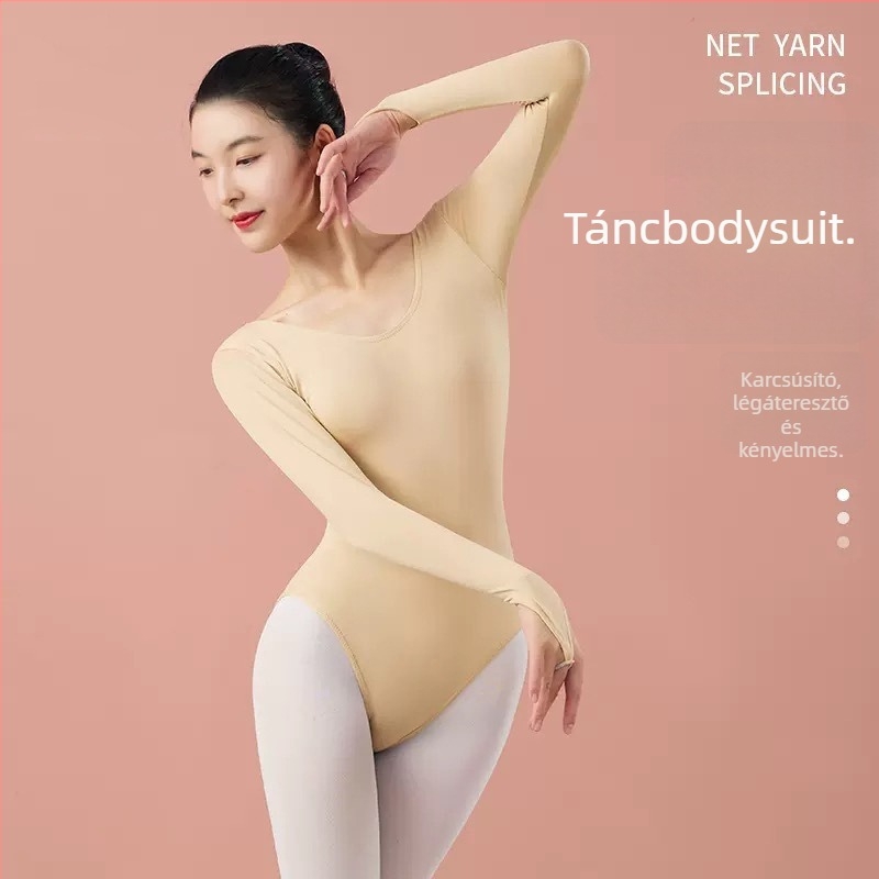 Női nude színű hosszú ujjú body balettvizsgára