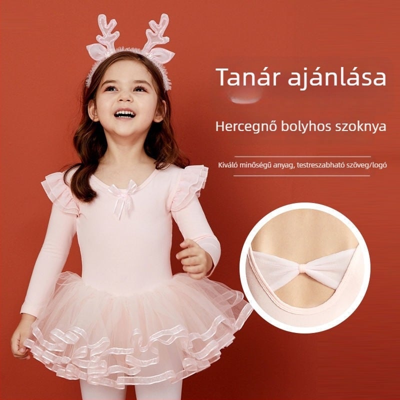 Gyerekeknek szóló táncruha hosszú ujjú, tutu szoknyával, TR anyag, PVC fő anyag, 90–95% tartalom, kínai stílus, irodalmi retro, 2025 tavasz