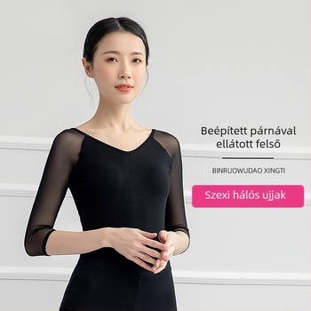 Női modern tánctop hálós ujjakkal, modal anyag, 95% pamut, színpadra és baletre megfelelő