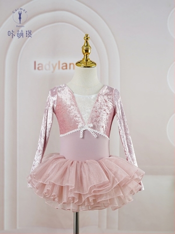 3–8 éves lányok balettelőadásra készült hosszú ujjú nylon ruházat bársony panellel és masnival, tavasz–ősz