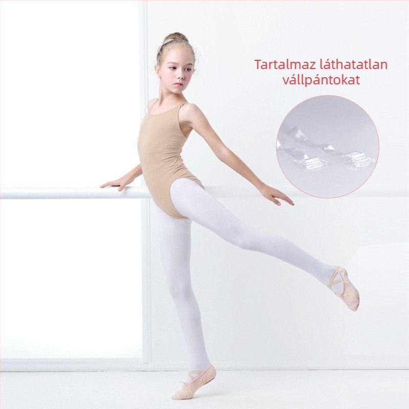 Gyerekeknek készült balett egynapos leotárd pántokkal tánc előadásokhoz; 90% nylon, 10% elasztán; puha kezelés, enzimes mosás, folyékony ammónia kezelés; lányoknak 8 évesnél idősebbeknek (140 cm felett); nyár