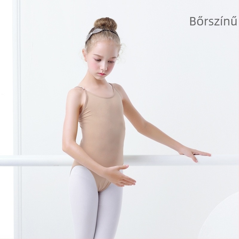 Gyerekeknek készült balett egynapos leotárd pántokkal tánc előadásokhoz; 90% nylon, 10% elasztán; puha kezelés, enzimes mosás, folyékony ammónia kezelés; lányoknak 8 évesnél idősebbeknek (140 cm felett); nyár