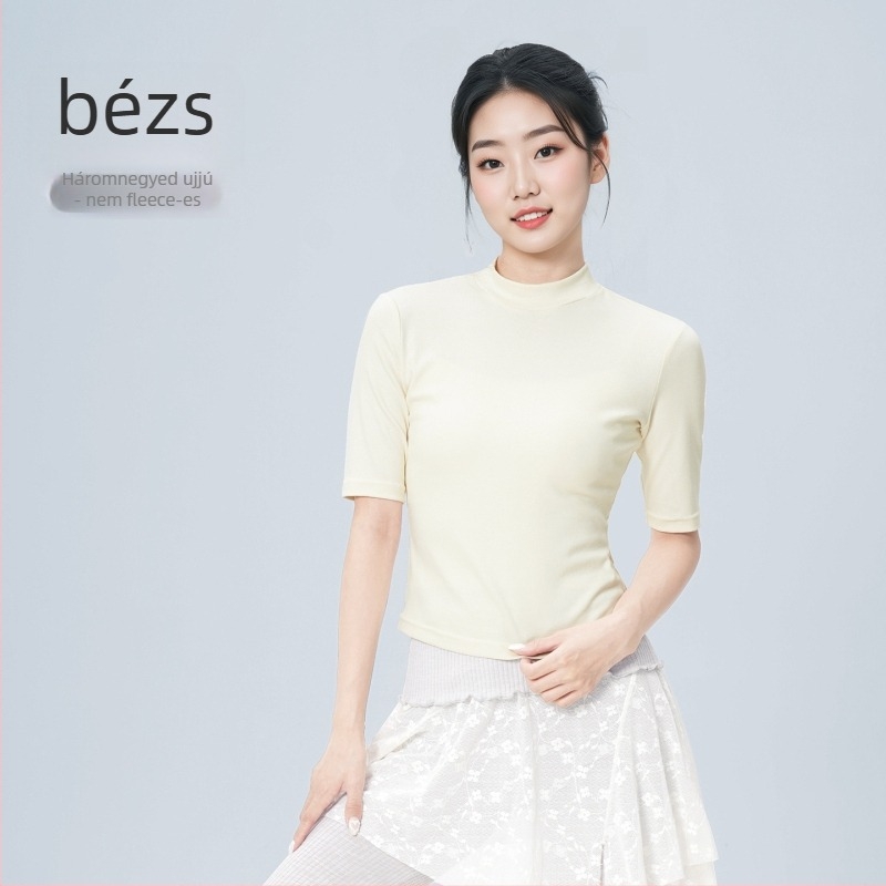 Női modern tánctop álló gallérral, félhosszú ujjú, viszkóz anyag spandex bélés