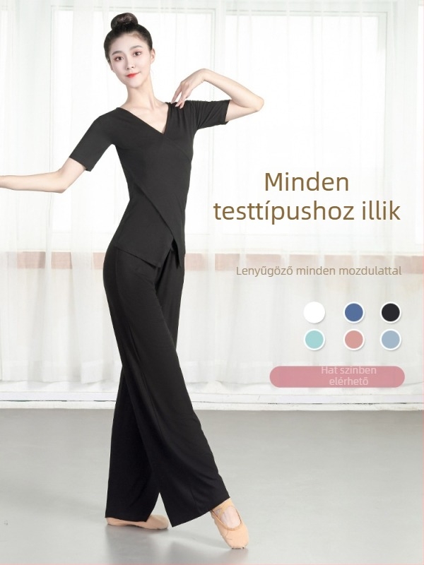 Női modál anyagból készült modern táncruha szett – balett felső és széles lábú nadrág felnőtteknek