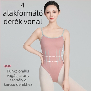 Egyrészes balett gyakorló body felnőtt nőknek, magas nyakkal és hátsó rész nélkül; Anyag: nejlon; Poliészter 86%; Belső réteg: spandex; Alkalmas balettre és tornára